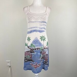 Custo Barcelona Crochet Tropical Sundress XS Mesh Swim Palm Beach Knit Graphic